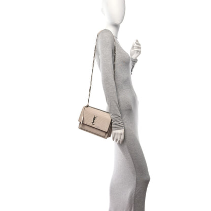 Saint Laurent Calfskin Crocodile Embossed Medium Monogram Sunset Sunset Dark Beige 2 of 12