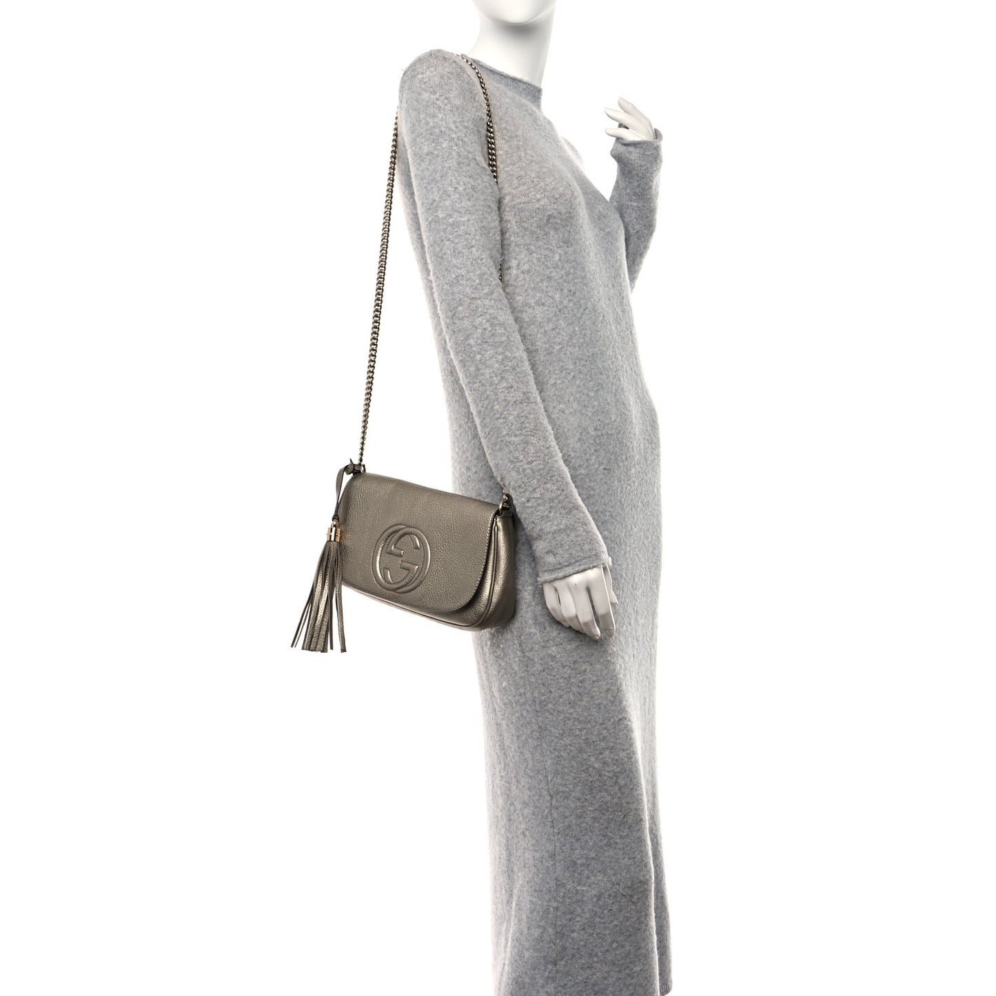 Metallic Pebbled Calfskin Medium Soho Flap Crossbody New Golden Beige