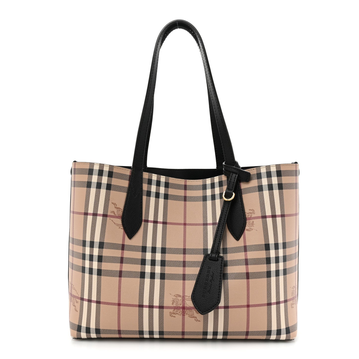 Grainy Calfskin Haymarket Check Small Reversible Tote Black