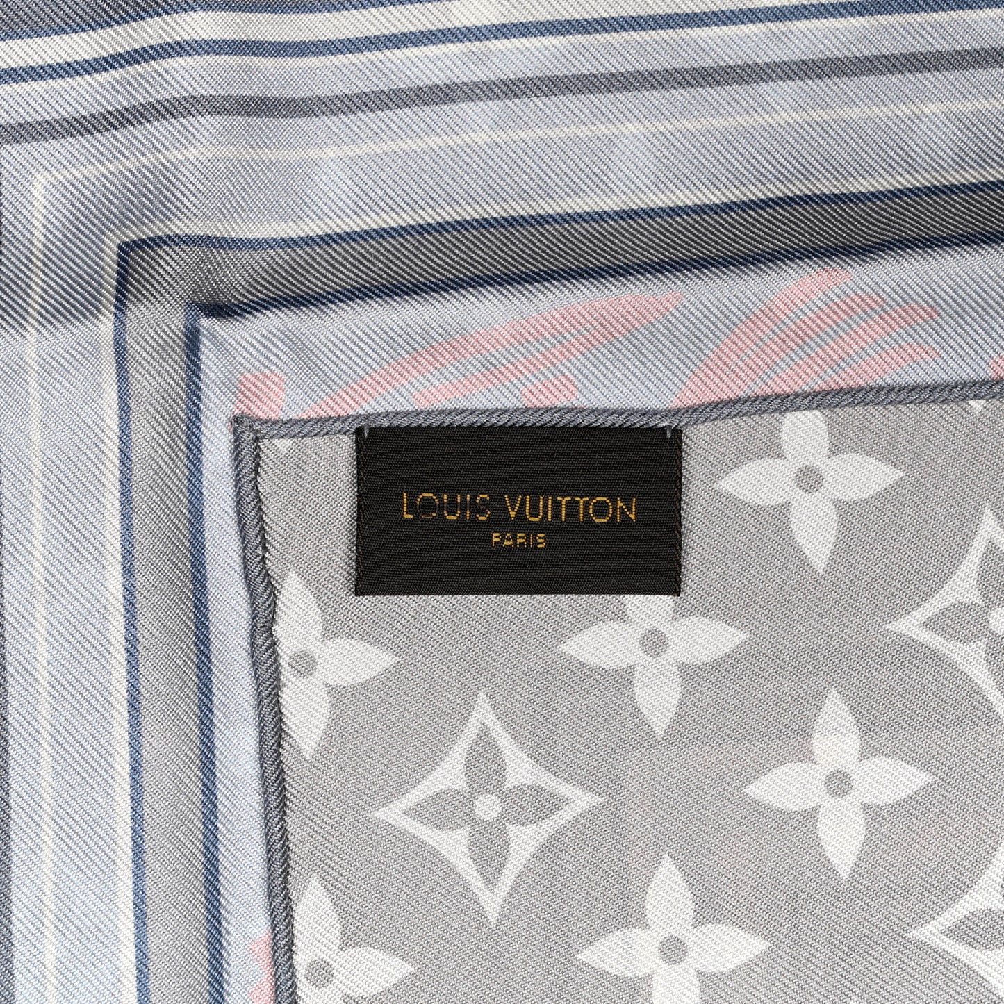 Silk LV Monogram Square Scarf Grey