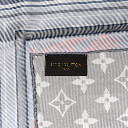 Louis Vuitton Silk LV Monogram Square Scarf Grey 4 of 4