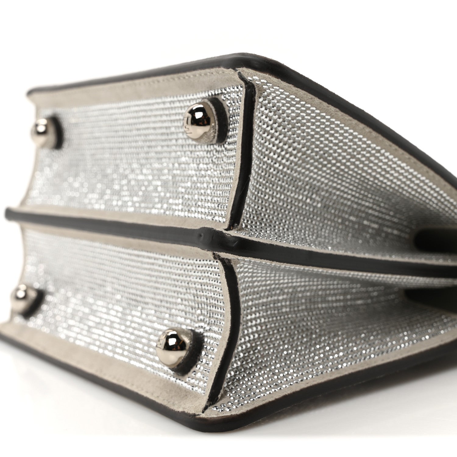 Fendi Iridescent Crystal Vitello Laminato Suede FF Petite Peekaboo I SEE U Satchel Cappuccino 9 of 10