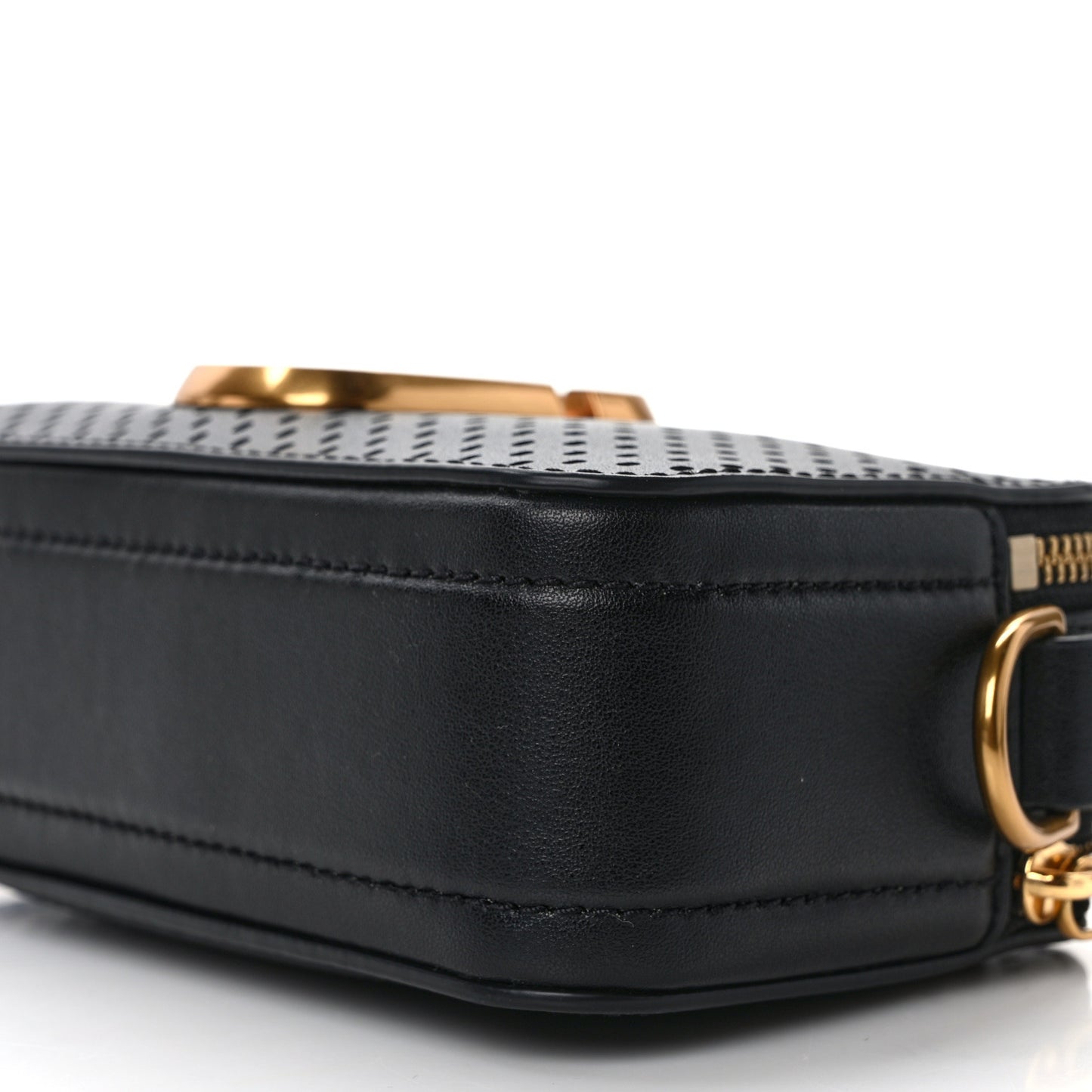 Perforated Calfskin Small Snapshot Camera Bag Black