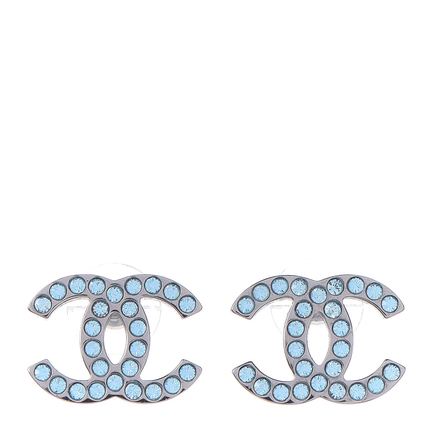 Chanel Crystal CC Earrings Silver Blue 1 of 3