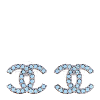 Chanel Crystal CC Earrings Silver Blue 1 of 3