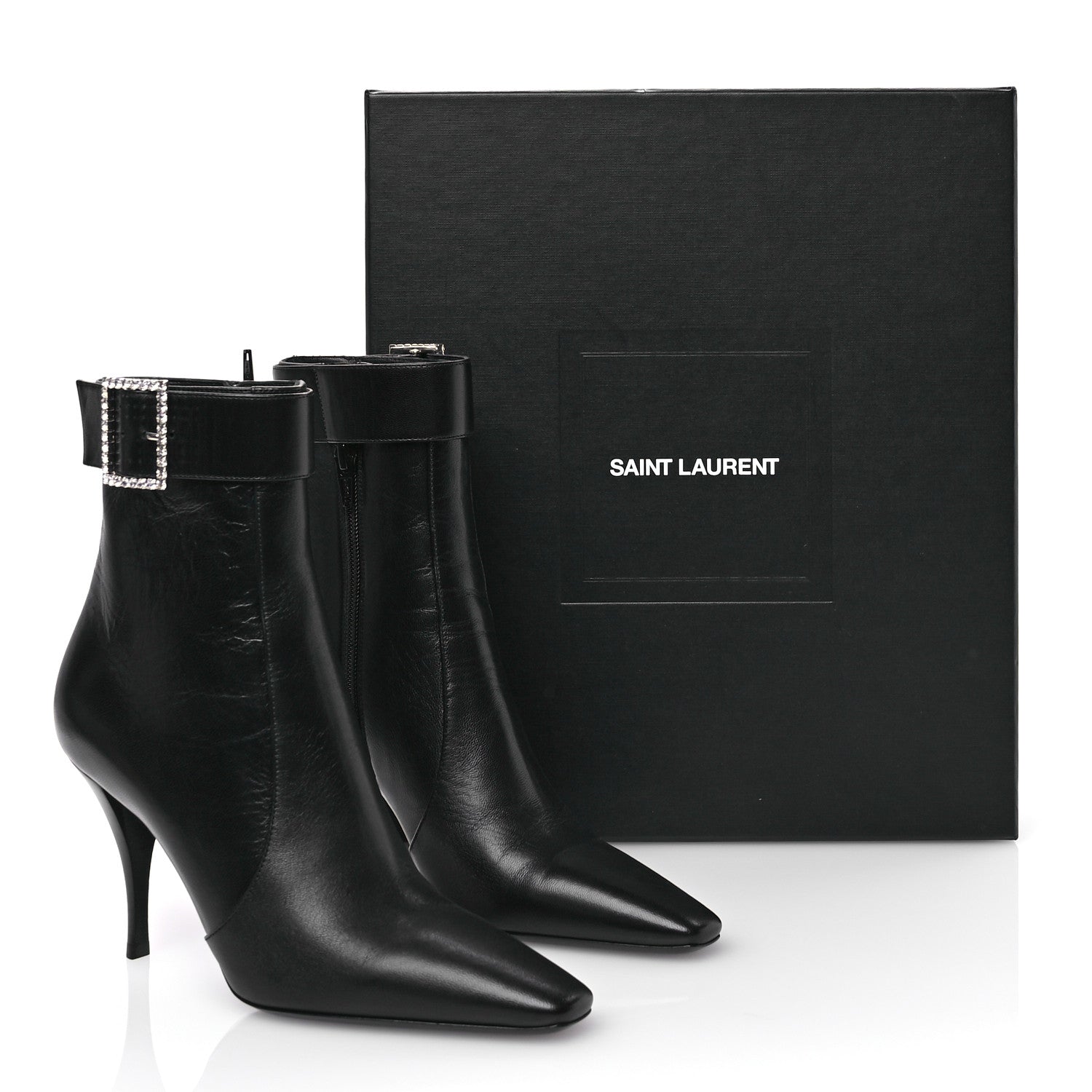 Saint Laurent Goatskin Crystal Buckle Claude 90 Ankle Booties 37.5 Black 9 of 9