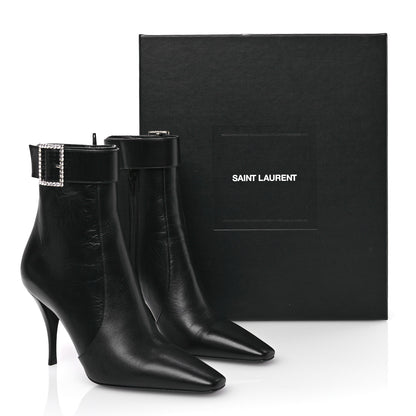 Saint Laurent Goatskin Crystal Buckle Claude 90 Ankle Booties 37.5 Black 9 of 9