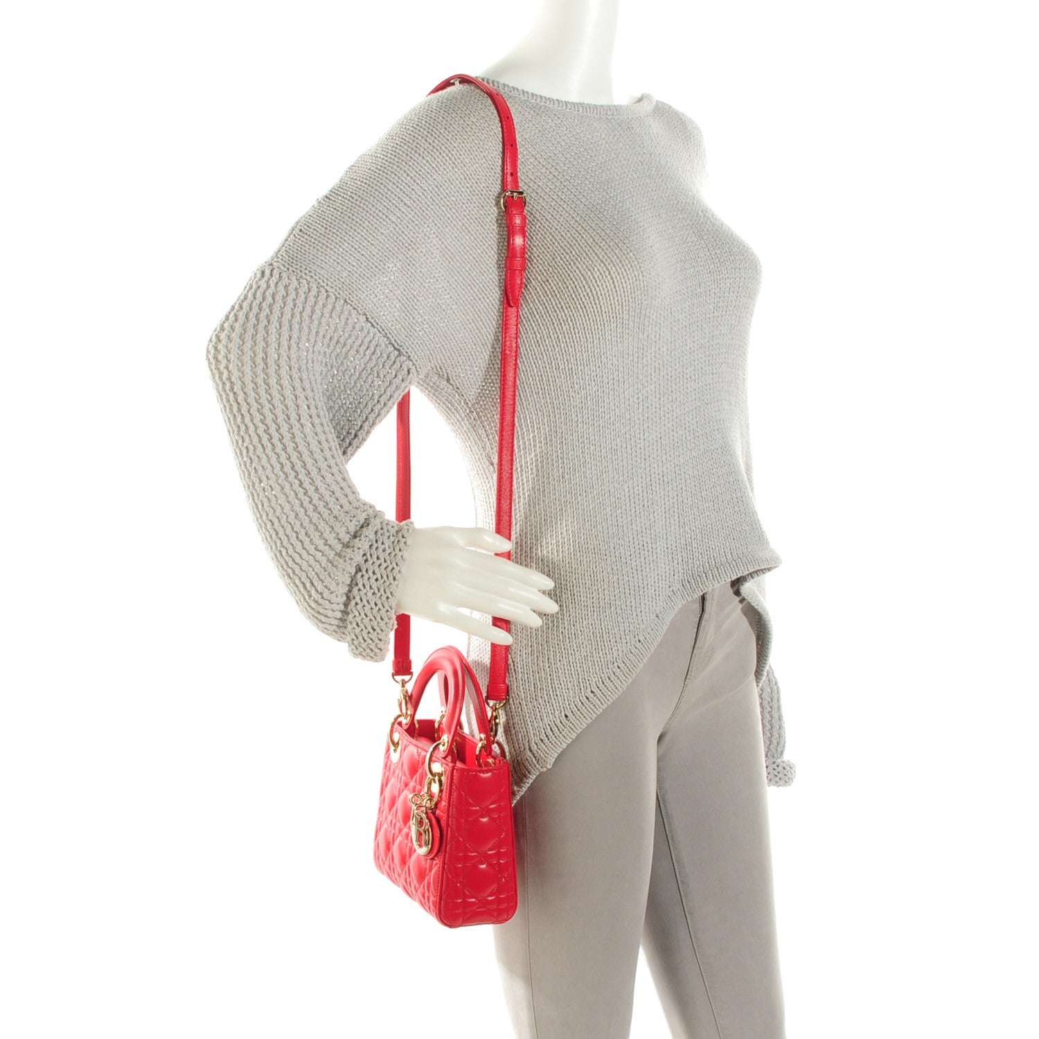 Christian Dior Lambskin Cannage Mini Lady Dior Red 2 of 7