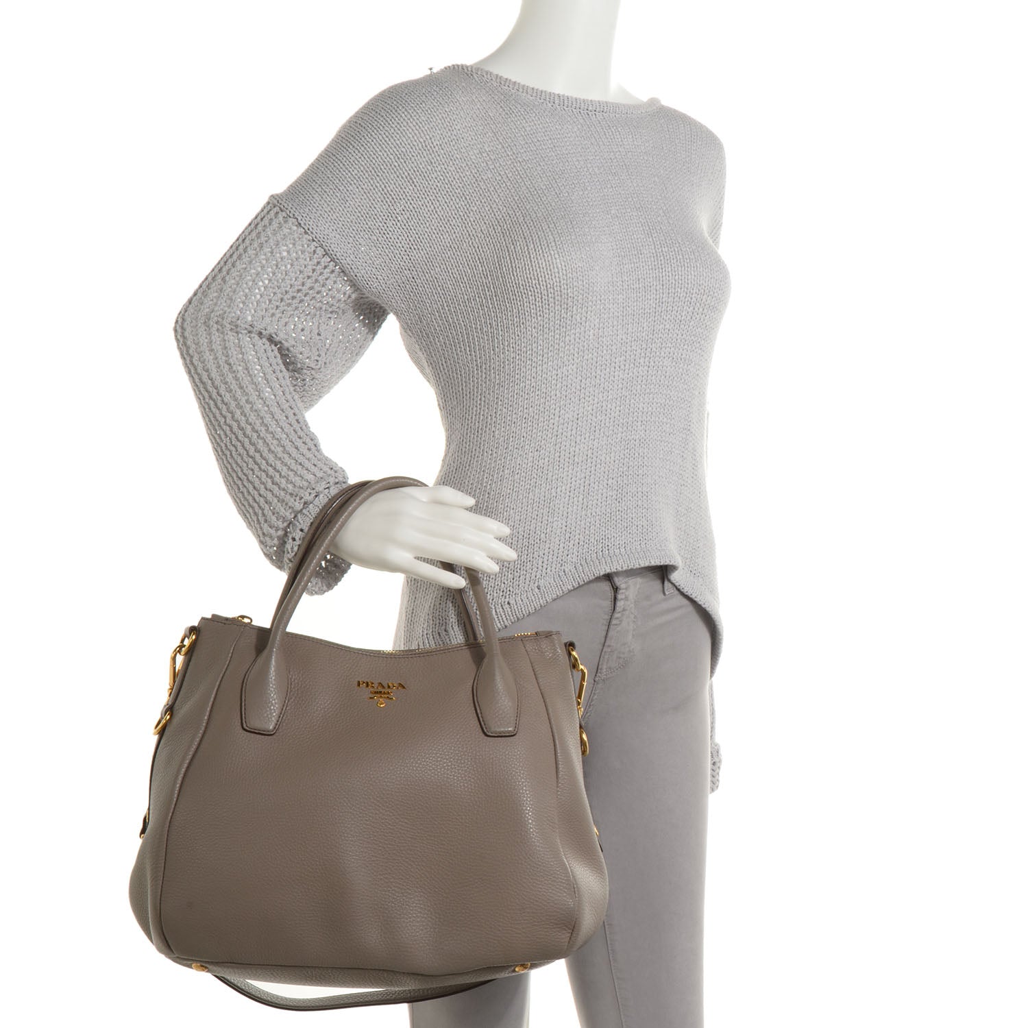 Prada Vitello Daino Shoulder Bag Argilla 2 of 10