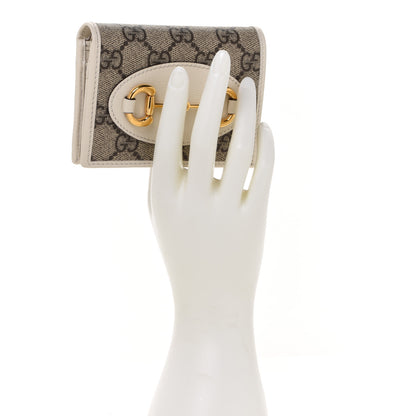 Gucci GG Supreme Monogram Azalea Calfskin Horsebit 1955 Card Case Wallet Beige Ebony Mystic White 2 of 8