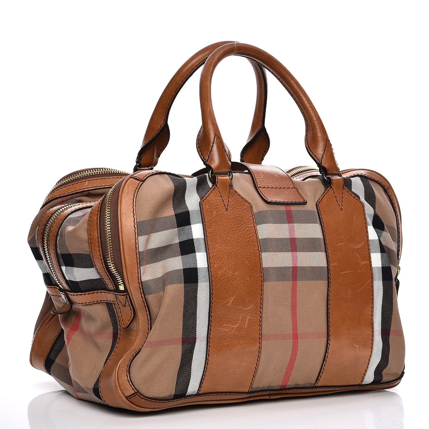 Vintage Leather House Check Tote Saddle Brown