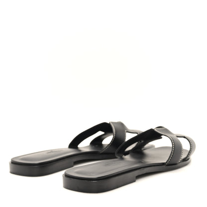 Hermes Box Calfskin Oran Sandals 36.5 Black 5 of 10