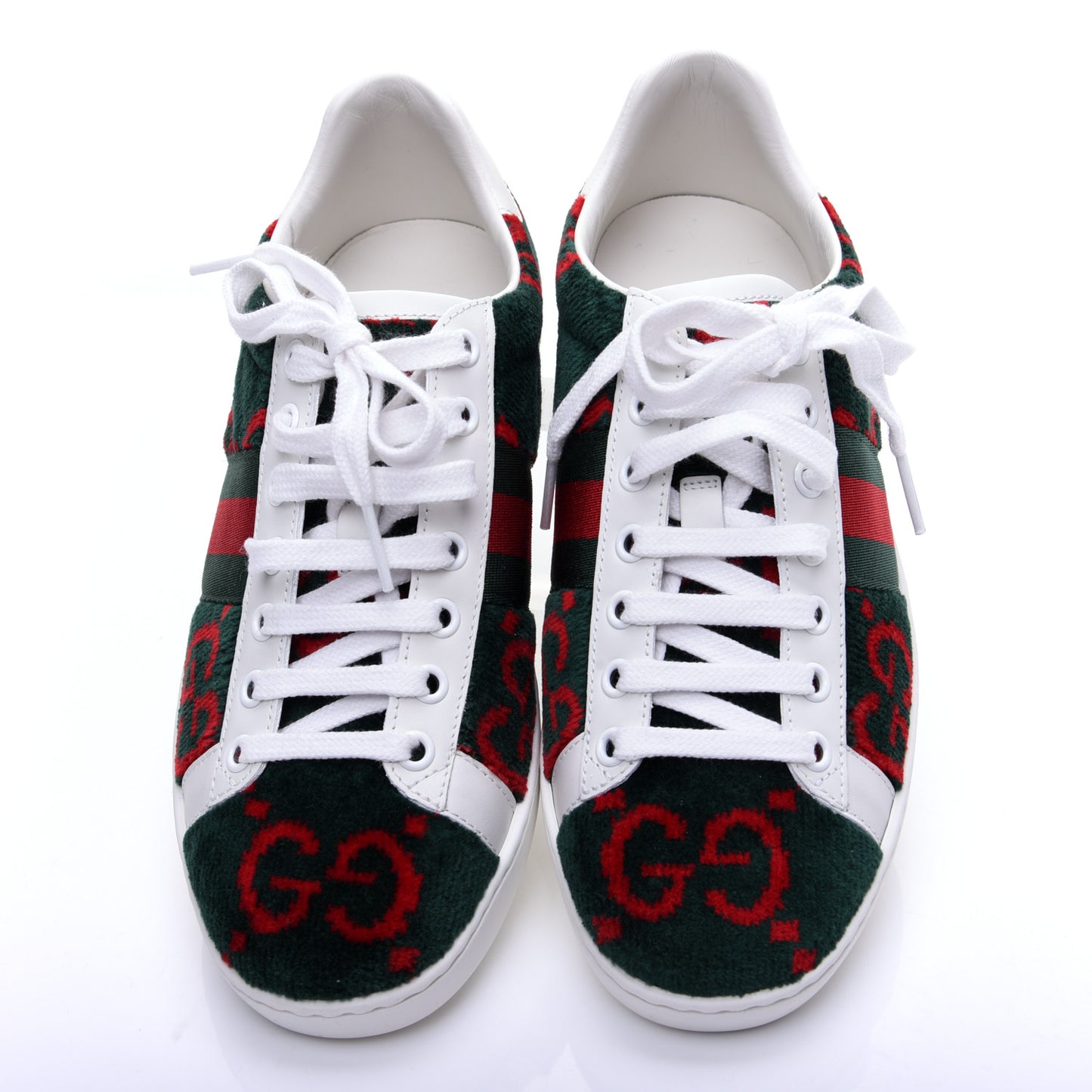 Terry Cloth GG Monogram Web Womens Ace Sneakers 36.5 Green Red