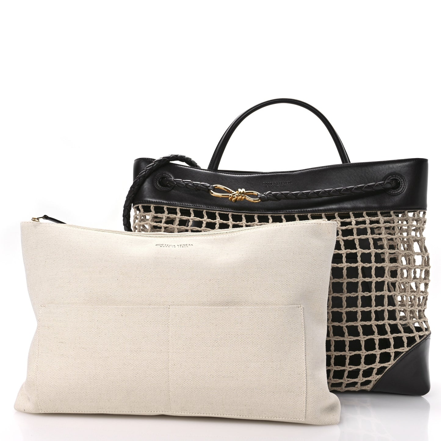 Raffia Calfskin Net Large Andiamo Shoulder Bag Fondant
