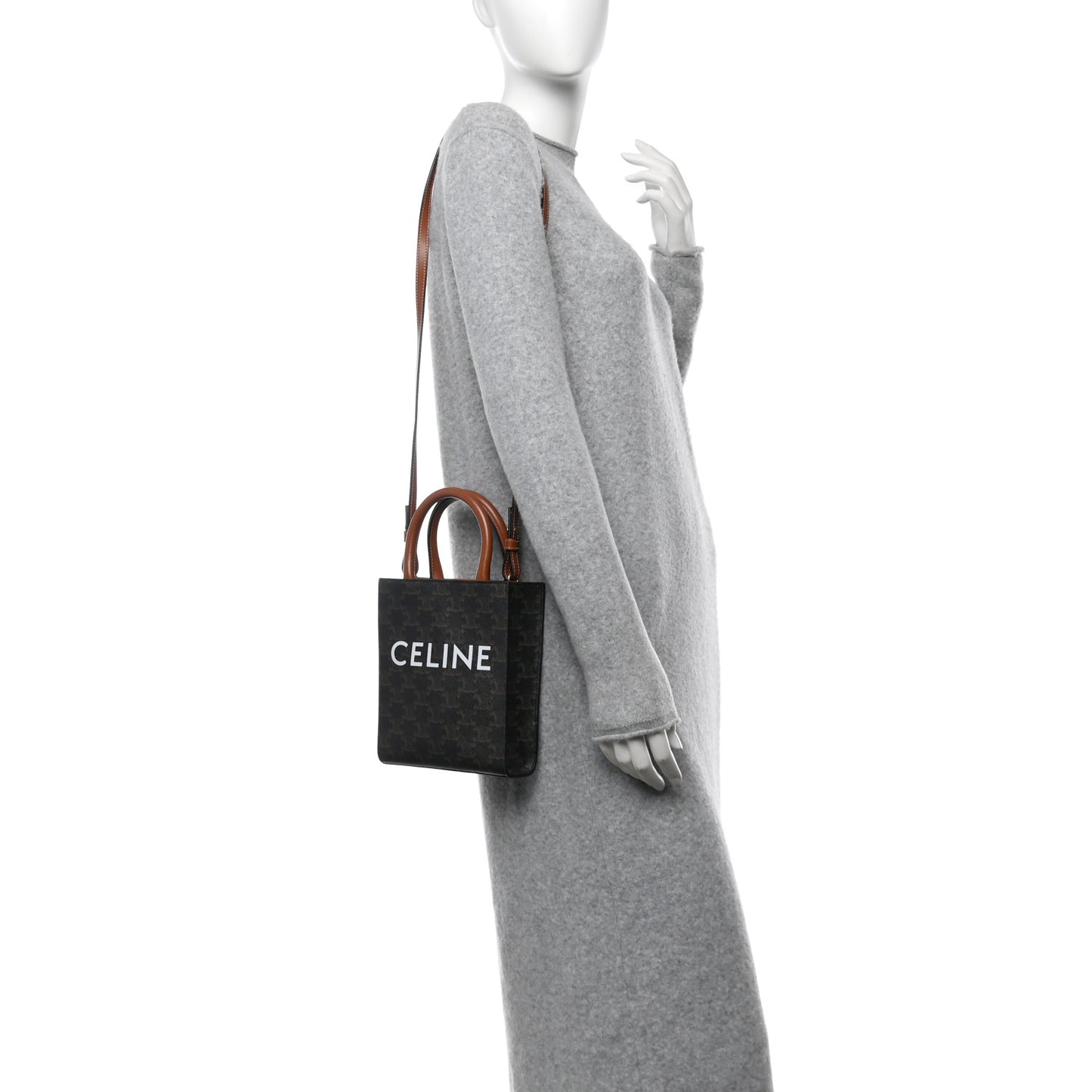 Triomphe Canvas Calfskin Mini Vertical Cabas Tan