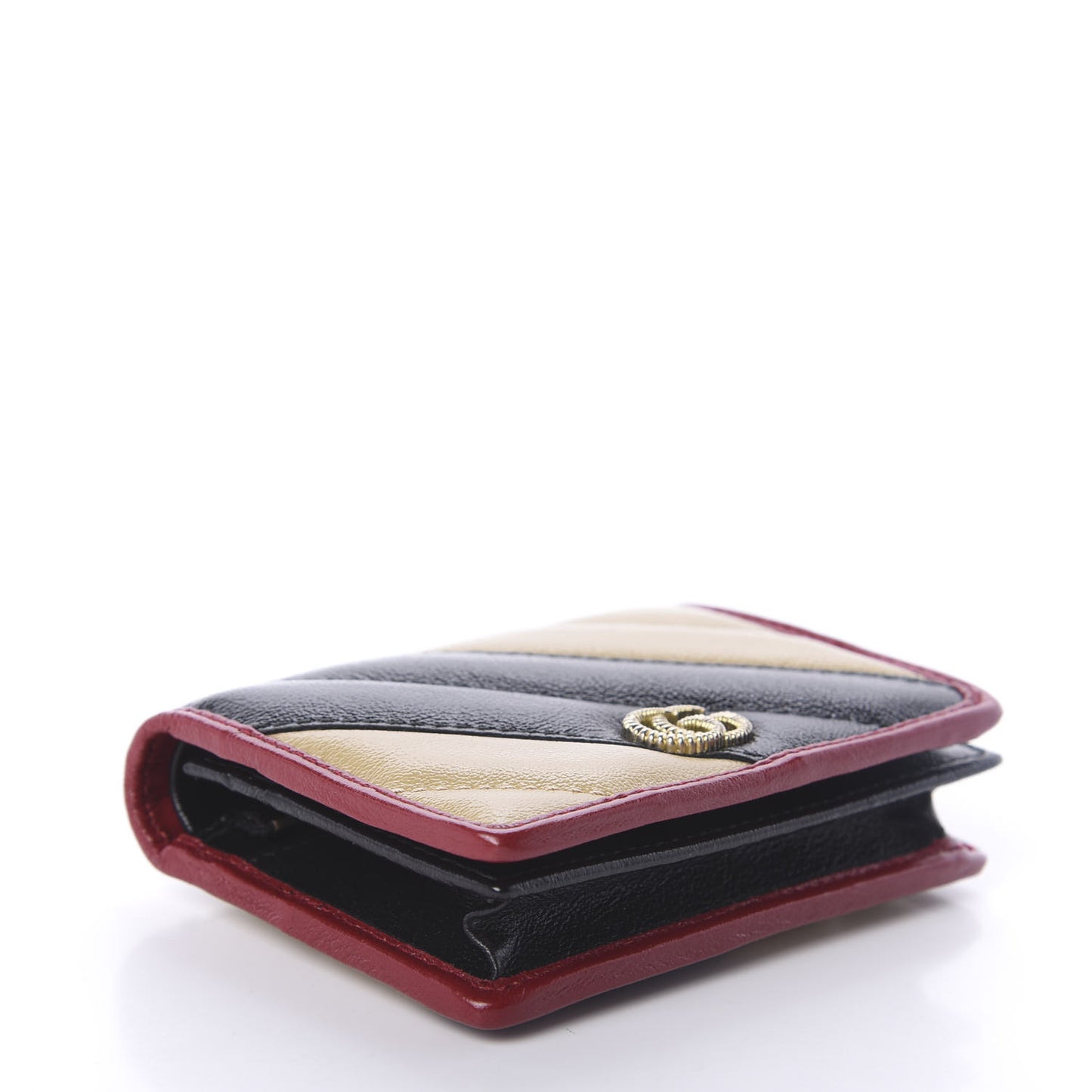 Azalea Calfskin Matelasse Diagonal Patchwork Torchon GG Marmont Card Case Wallet Black Beige Romantic Cerise
