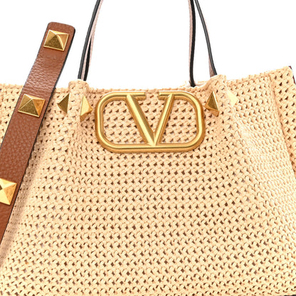 Valentino Garavani Raffia Grained Calfskin Small Rockstud Vlogo Tote Naturale 7 of 11