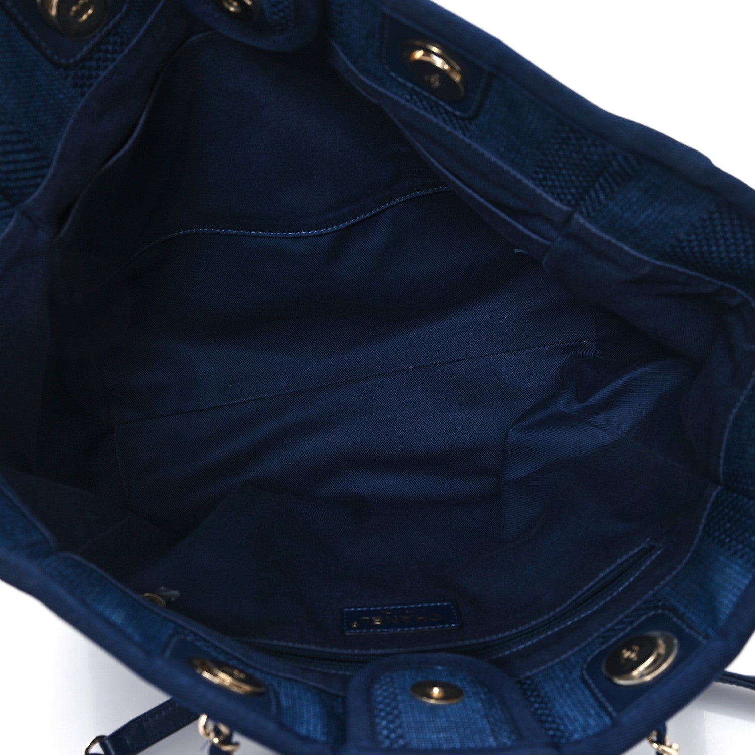 Chanel Mixed Fibers Striped Small Deauville Tote Navy Blue 5 of 12