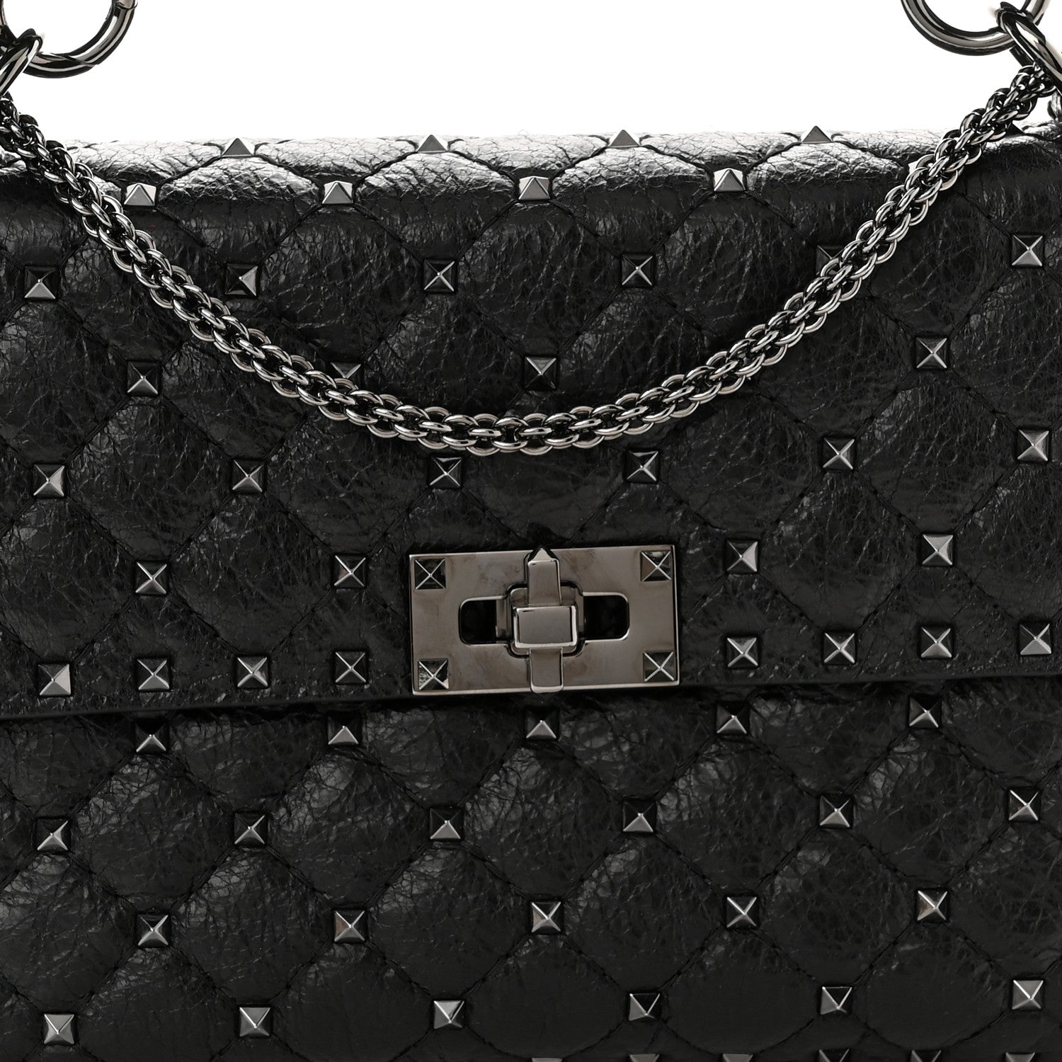 Valentino Garavani Craquele Nappa Medium Rockstud Spike Shoulder Bag Black 7 of 9