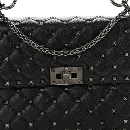 Valentino Garavani Craquele Nappa Medium Rockstud Spike Shoulder Bag Black 7 of 9