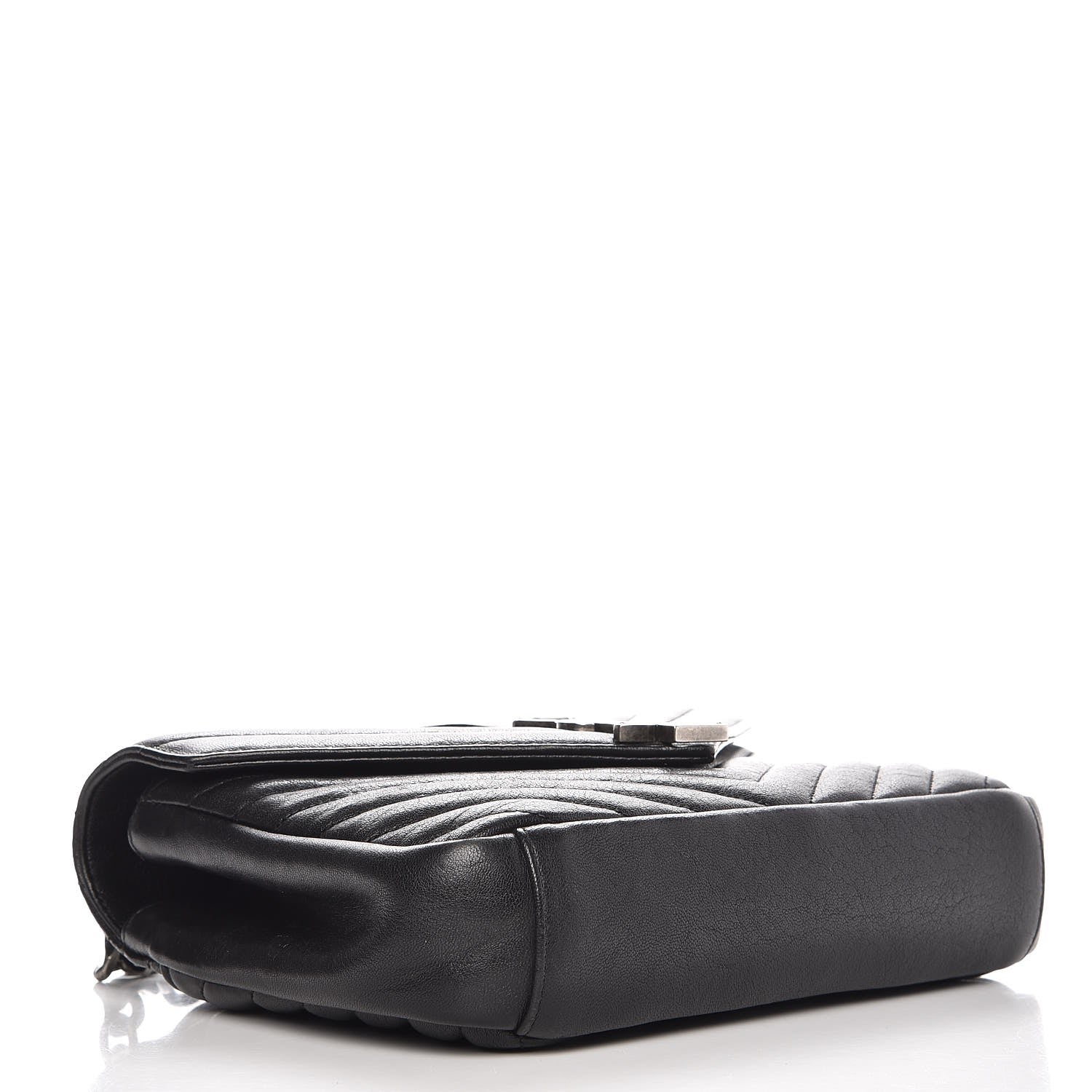 Saint Laurent Sheepskin Matelasse Chevron Monogram Medium College Bag Black 4 of 7