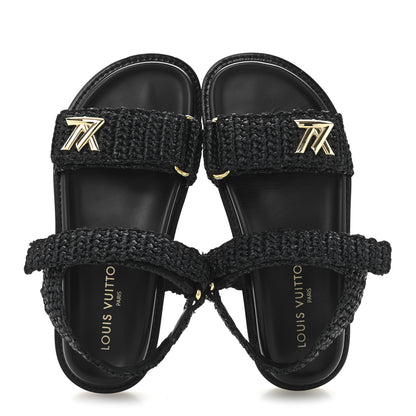 Louis Vuitton Raffia Sunset Comfort Flat Sandals 36.5 Black 2 of 9