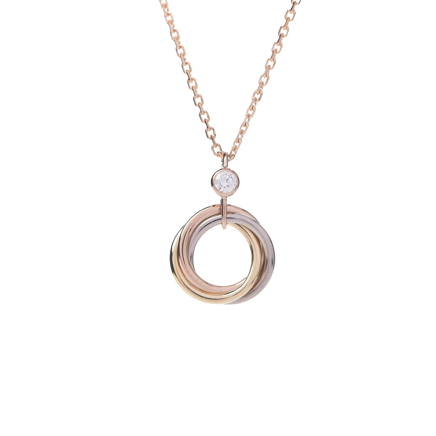 18K Pink Yellow White Gold Diamond Trinity Pendant Necklace