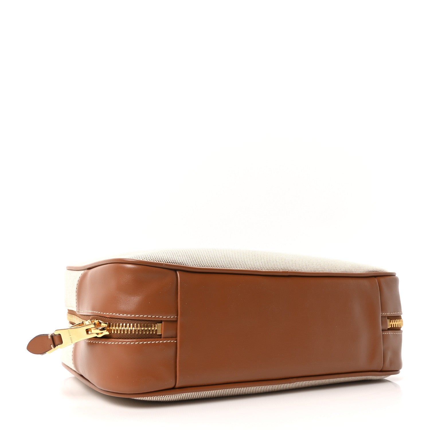 Miu Miu Canvas Calfskin Large Beau Top Handle Bag Naturale Brandy 4 of 9