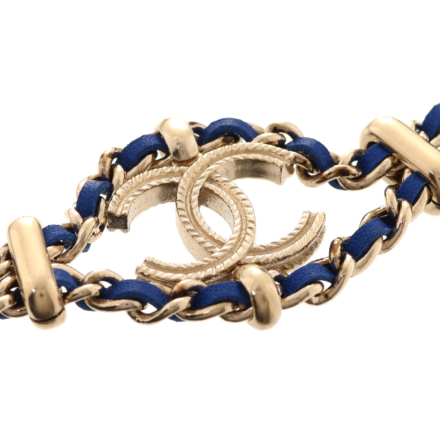 Metal Lambskin CC Chain Link Bracelet Blue