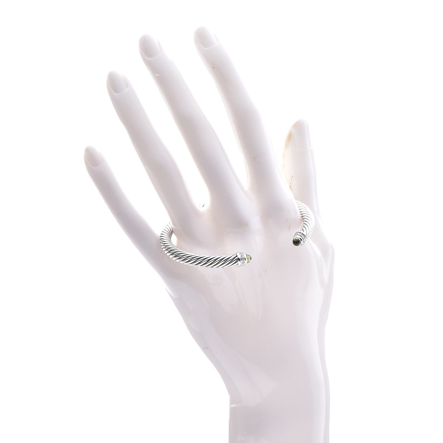 David Yurman Sterling Silver Diamond Peridot 5mm Cable Classics Bracelet 2 of 5