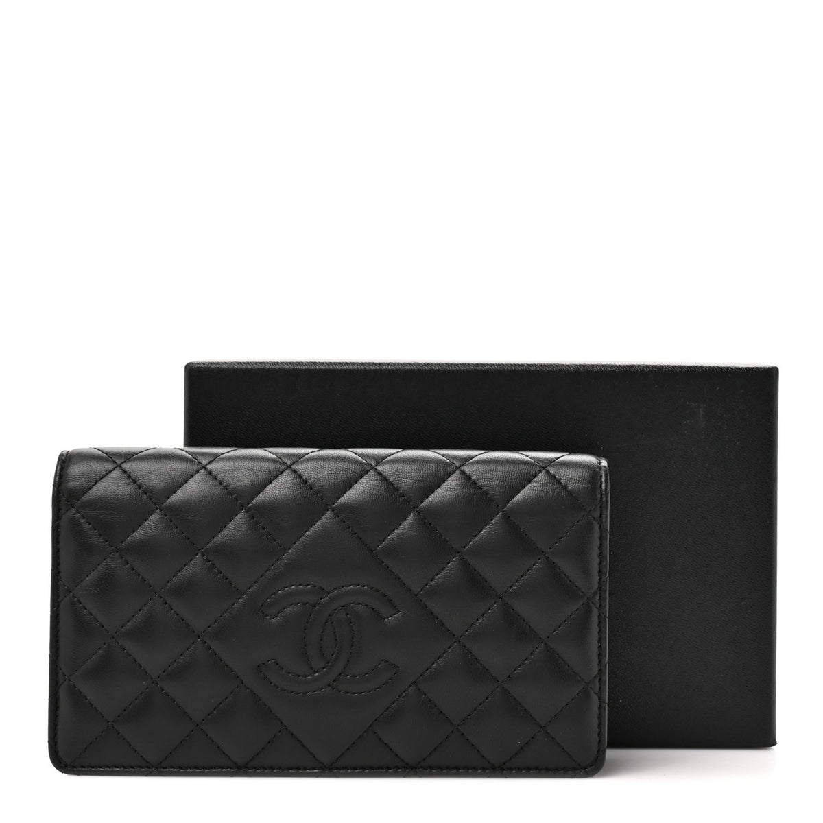 Lambskin Quilted Diamond CC Yen Wallet Black