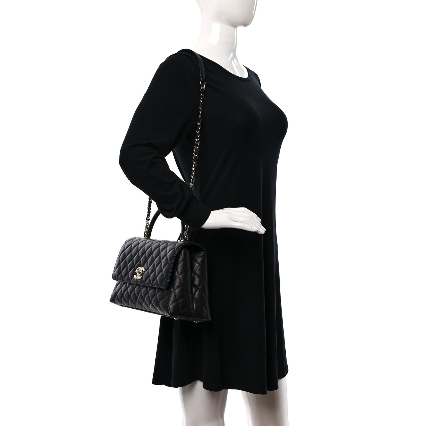 Caviar Quilted Small Coco Handle Flap Black