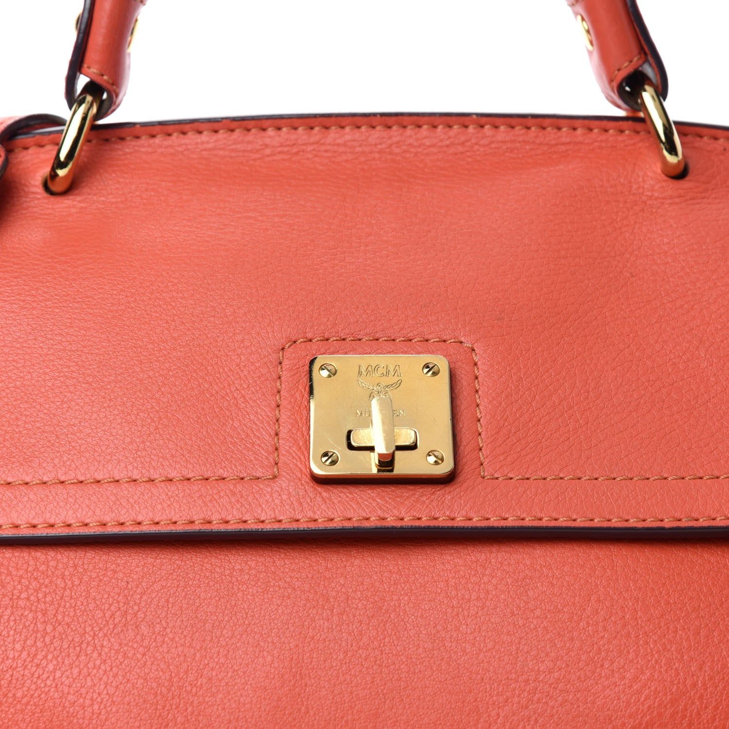 MCM Grained Calfskin Top Handle Satchel Orange 16 of 16