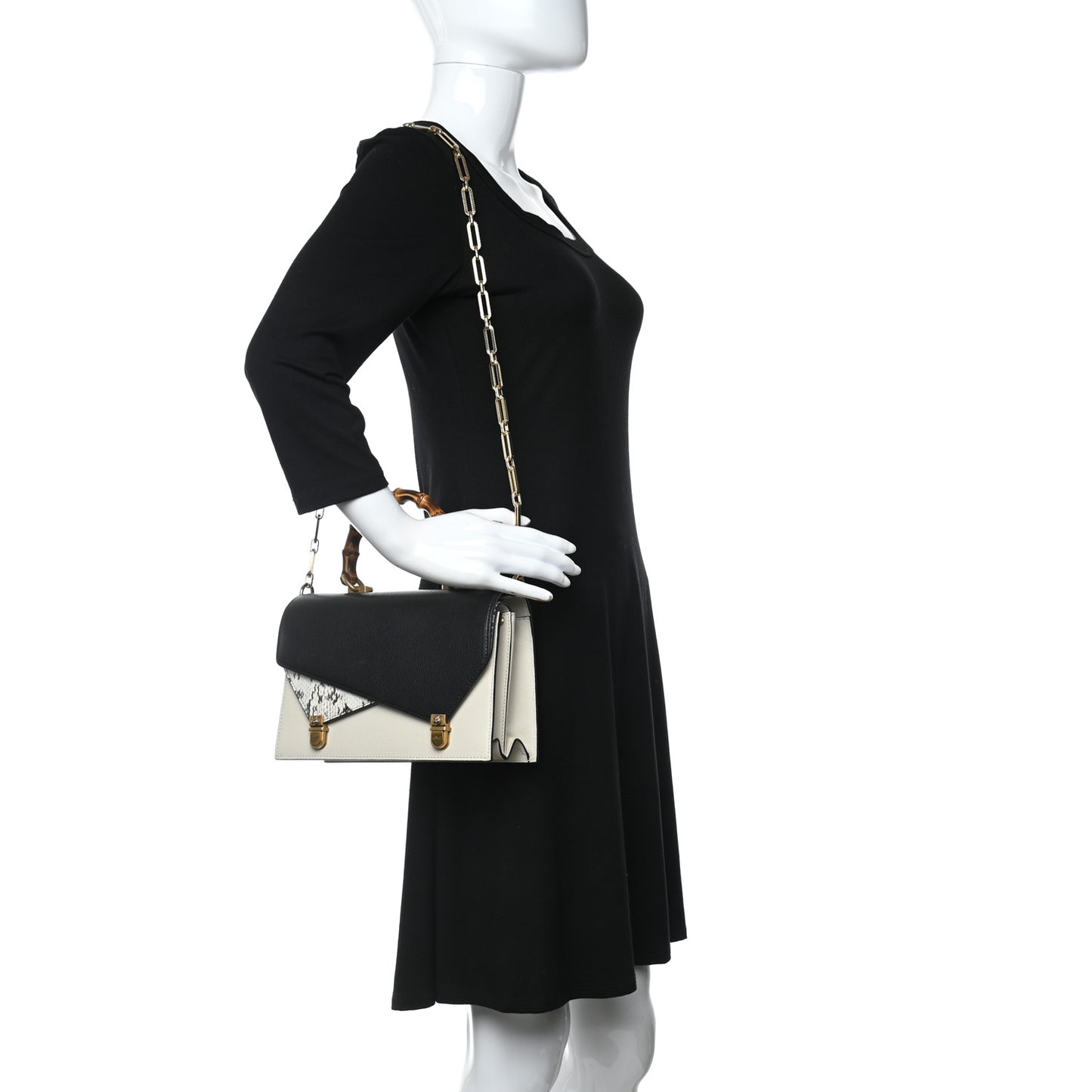 Calfskin Snakeskin Small Ottilia Top Handle Bag Black White