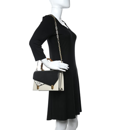 Gucci Calfskin Snakeskin Small Ottilia Top Handle Bag Black White 2 of 10