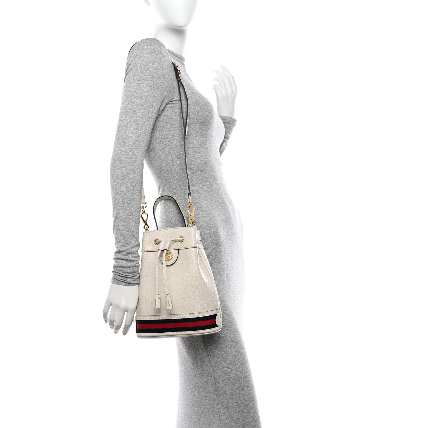 Gucci Glazed Textured Calfskin Web Small Ophidia Bucket Bag Mystic White 2 of 10