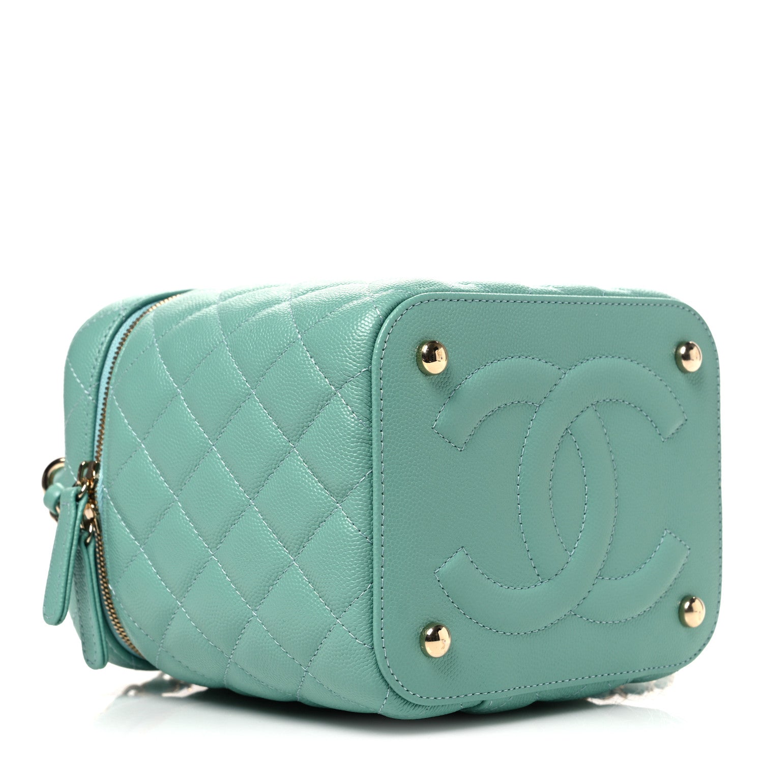 Chanel Caviar Quilted Small Top Handle Vanity Case With Chain Light Blue 4 of 10