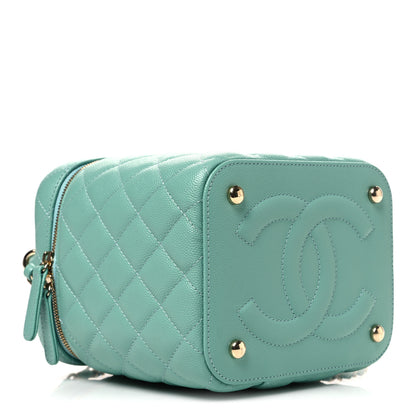 Chanel Caviar Quilted Small Top Handle Vanity Case With Chain Light Blue 4 of 10
