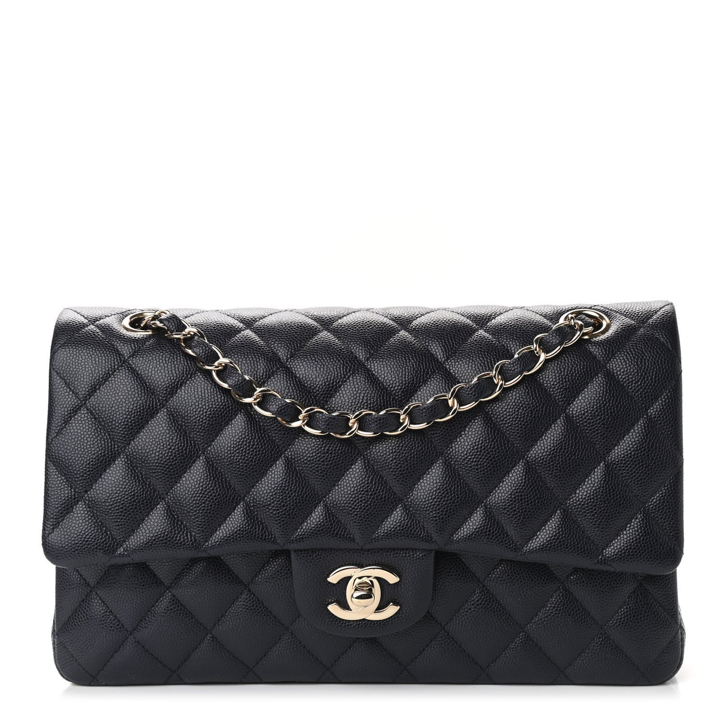 Caviar Quilted Medium Double Flap Navy