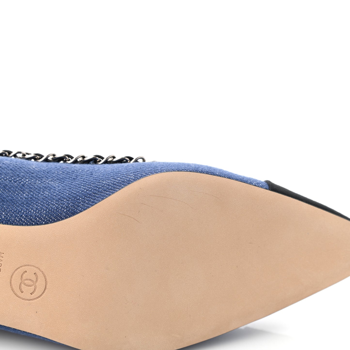 Denim Grosgrain Chain Cap Toe Pumps 38 Blue Black