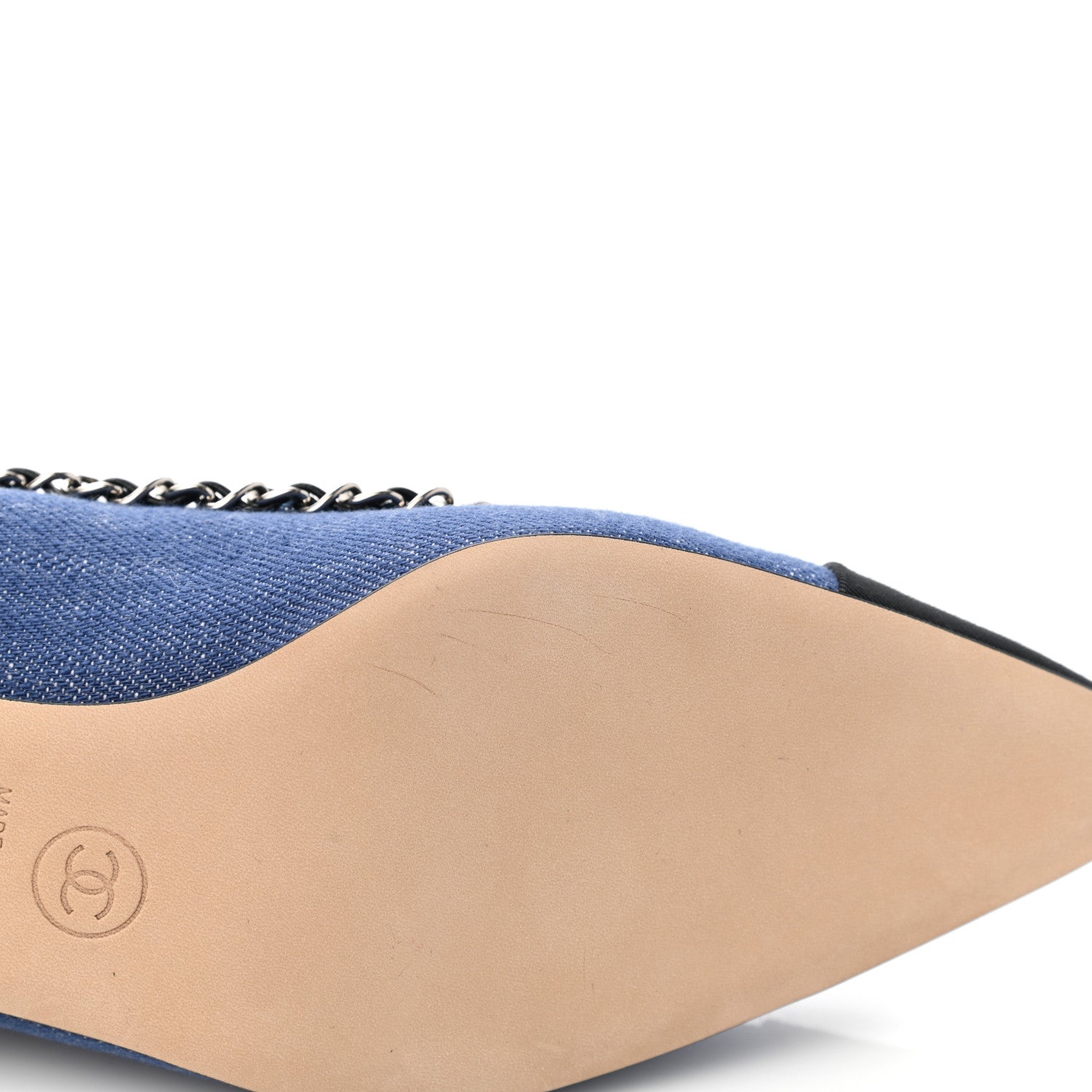 Chanel Denim Grosgrain Chain Cap Toe Pumps 38 Blue Black 9 of 10