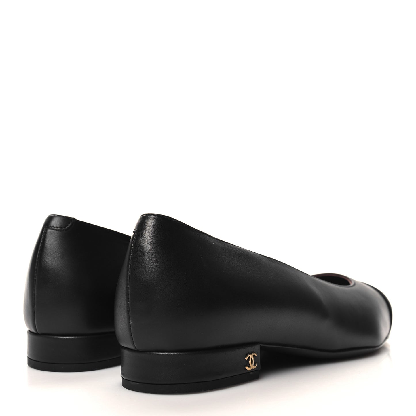 Lambskin Cap Toe Ballerina Flats 38 Black
