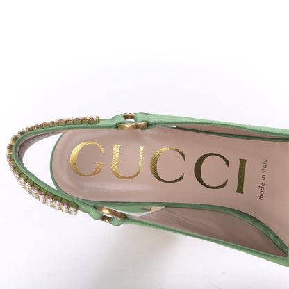 Gucci Moire Fabric Crystal Square G Madelyn Slingbacks 35 New Shamarock 7 of 9