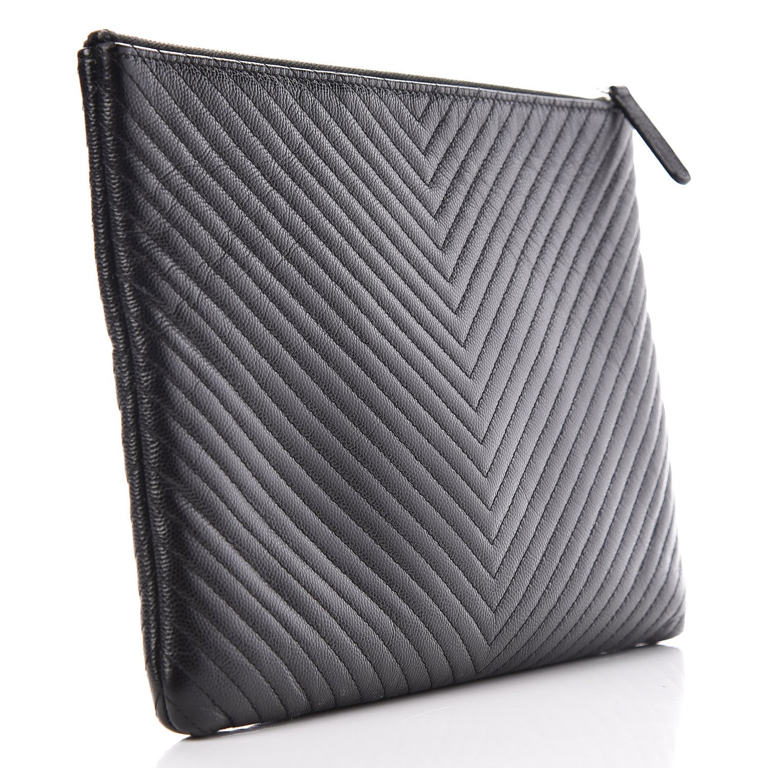 Chanel Caviar Chevron Quilted Medium Cosmetic Case Black 3 of 11