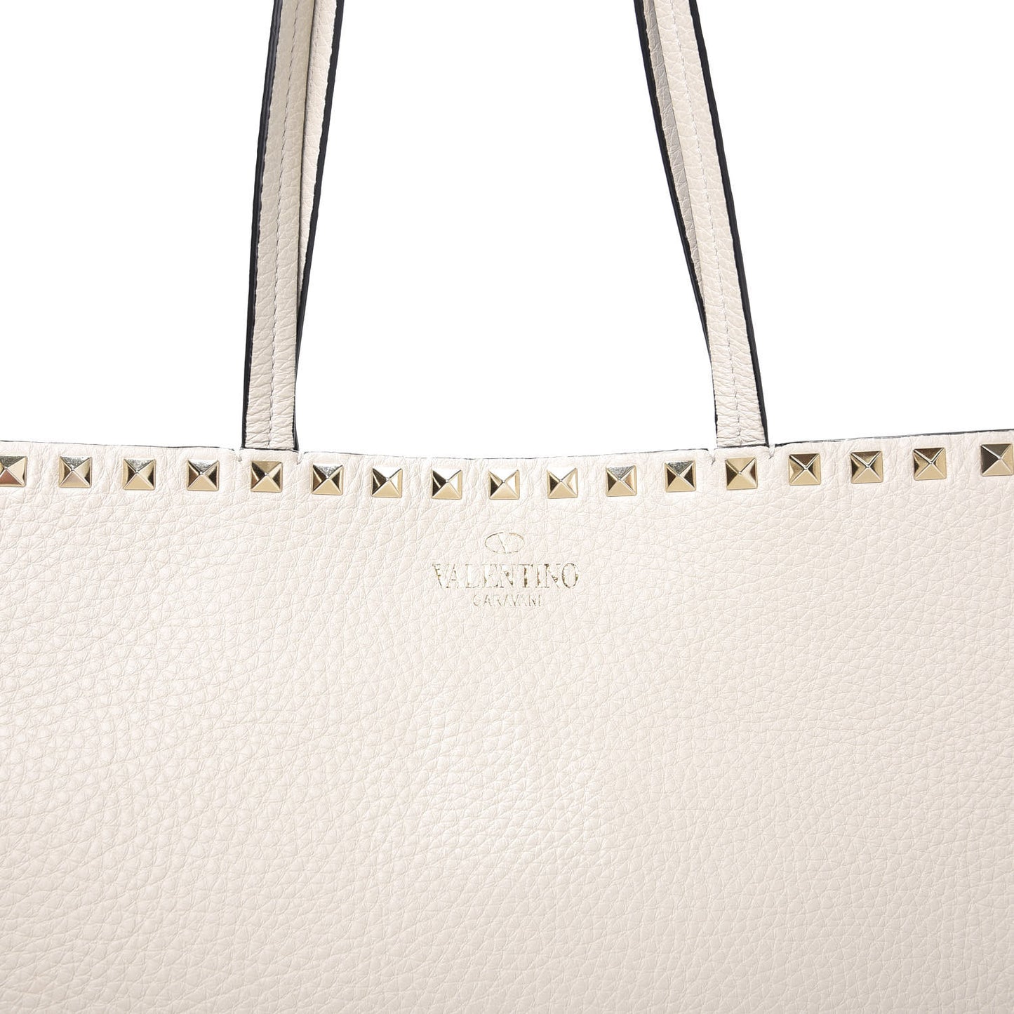 Grained Calfskin Rockstud Shoulder Tote Optic White