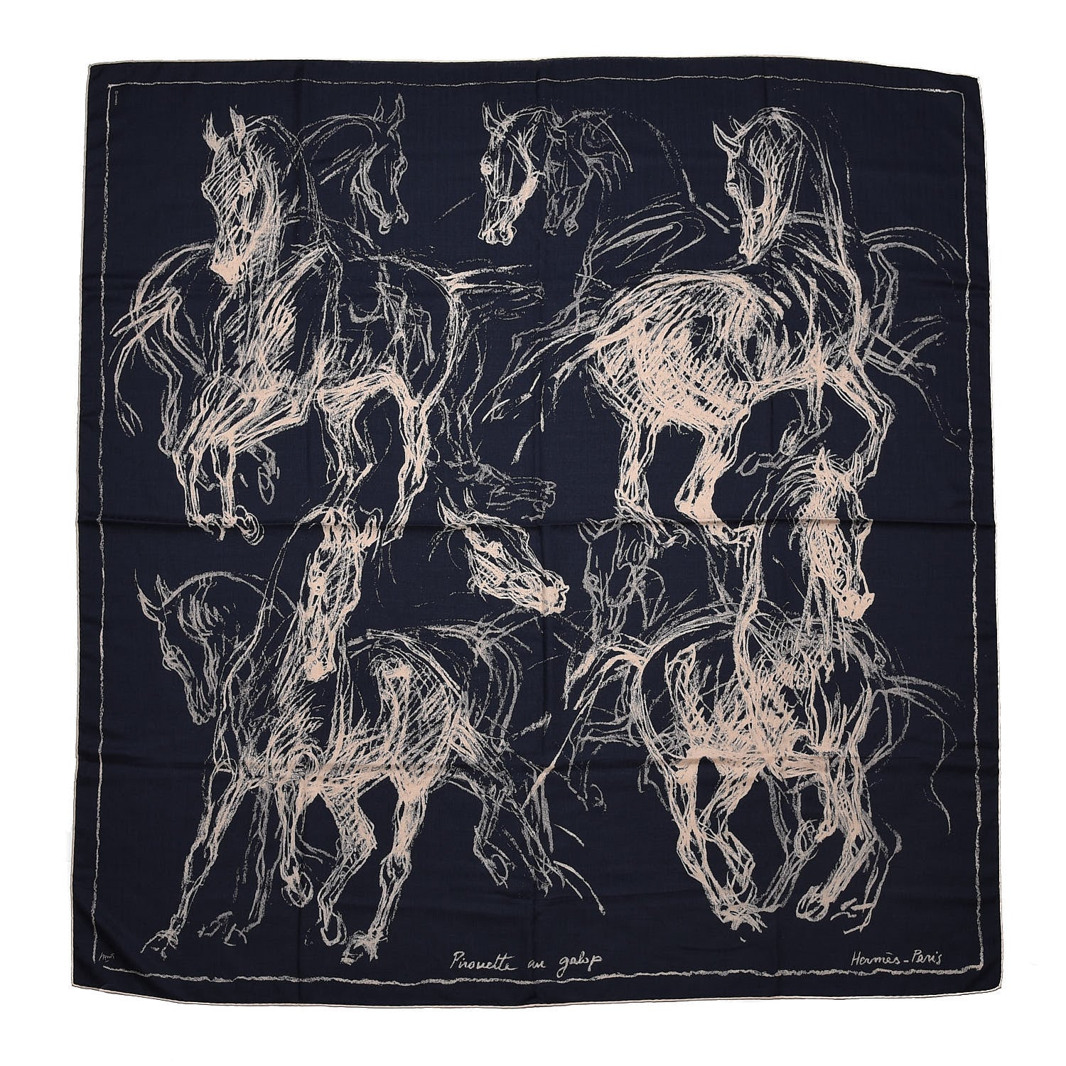 Hermes Cashmere Silk Pirouette au Galop Shawl 140 Marine Naturel Beige 1 of 6