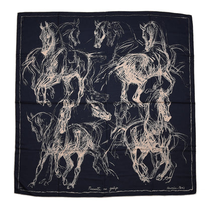 Hermes Cashmere Silk Pirouette au Galop Shawl 140 Marine Naturel Beige 1 of 6