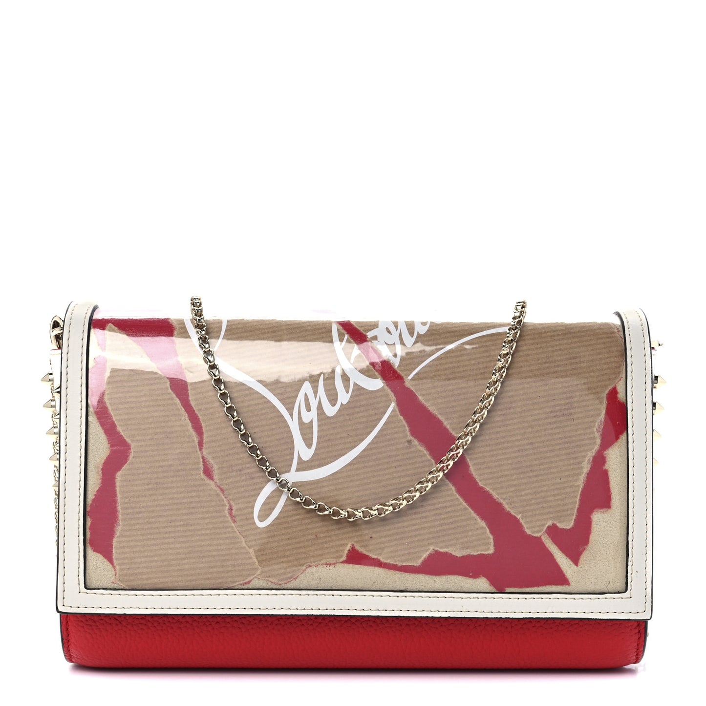 Loubi Kraft PVC Patent Calfskin Paloma Clutch Kraft Latte