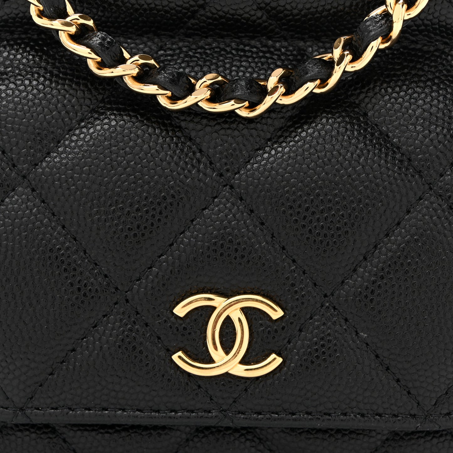 Caviar Quilted Mini Bar Flap Clutch With Chain Black