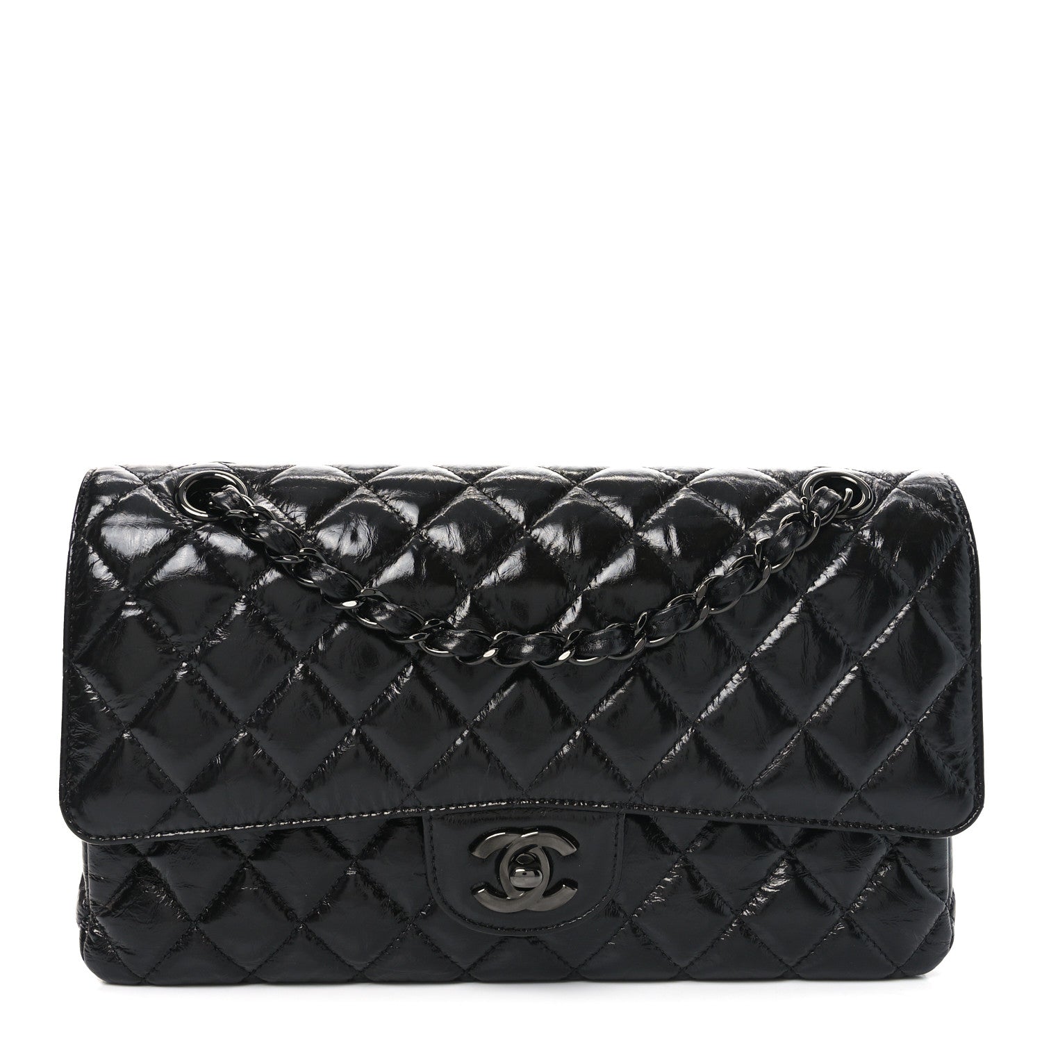 Chanel Shiny Crumpled Calfskin Quilted Medium Double Flap So Black 1 of 11